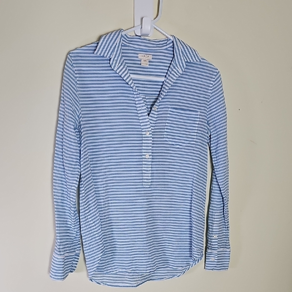 J. Crew Blue and White 3 button openn front Polo Shirt Size XXS